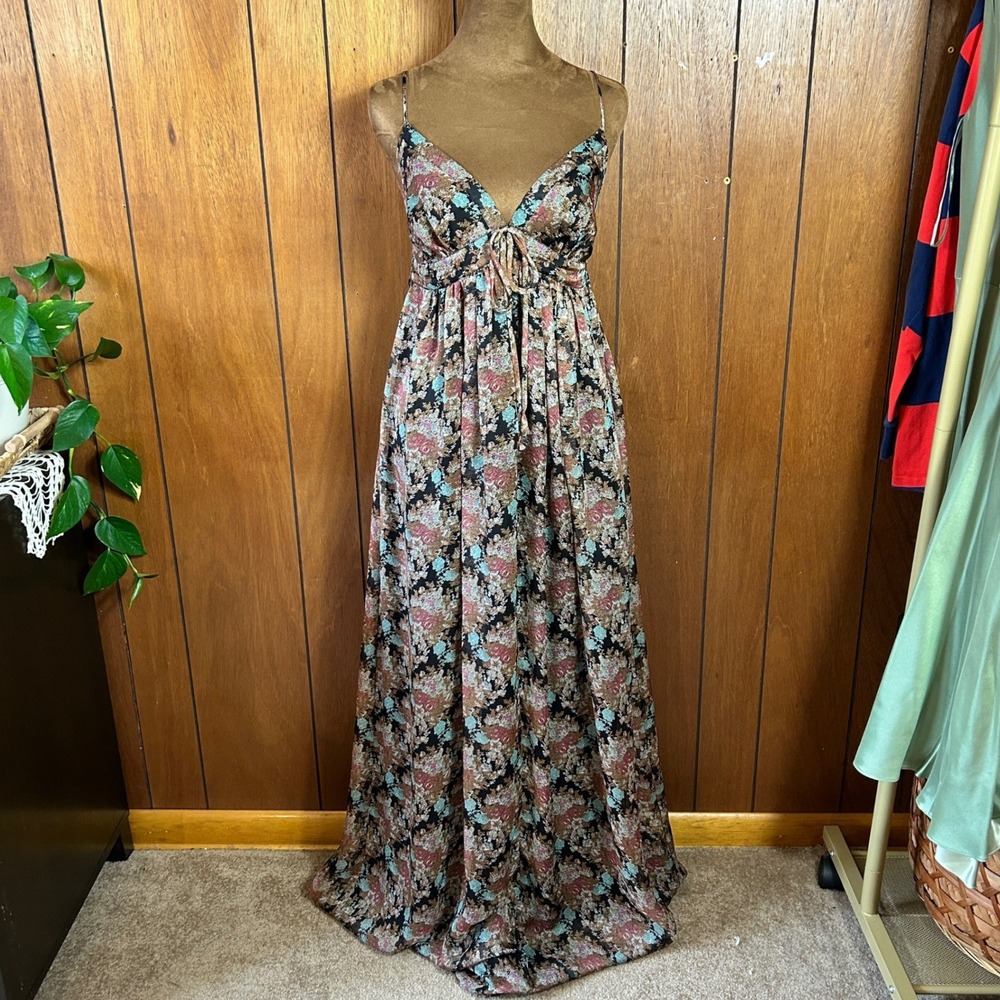 Buffalo‎ David Bitton Floral Maxi Dress Tie Front Empire Waist Spaghetti Strap M